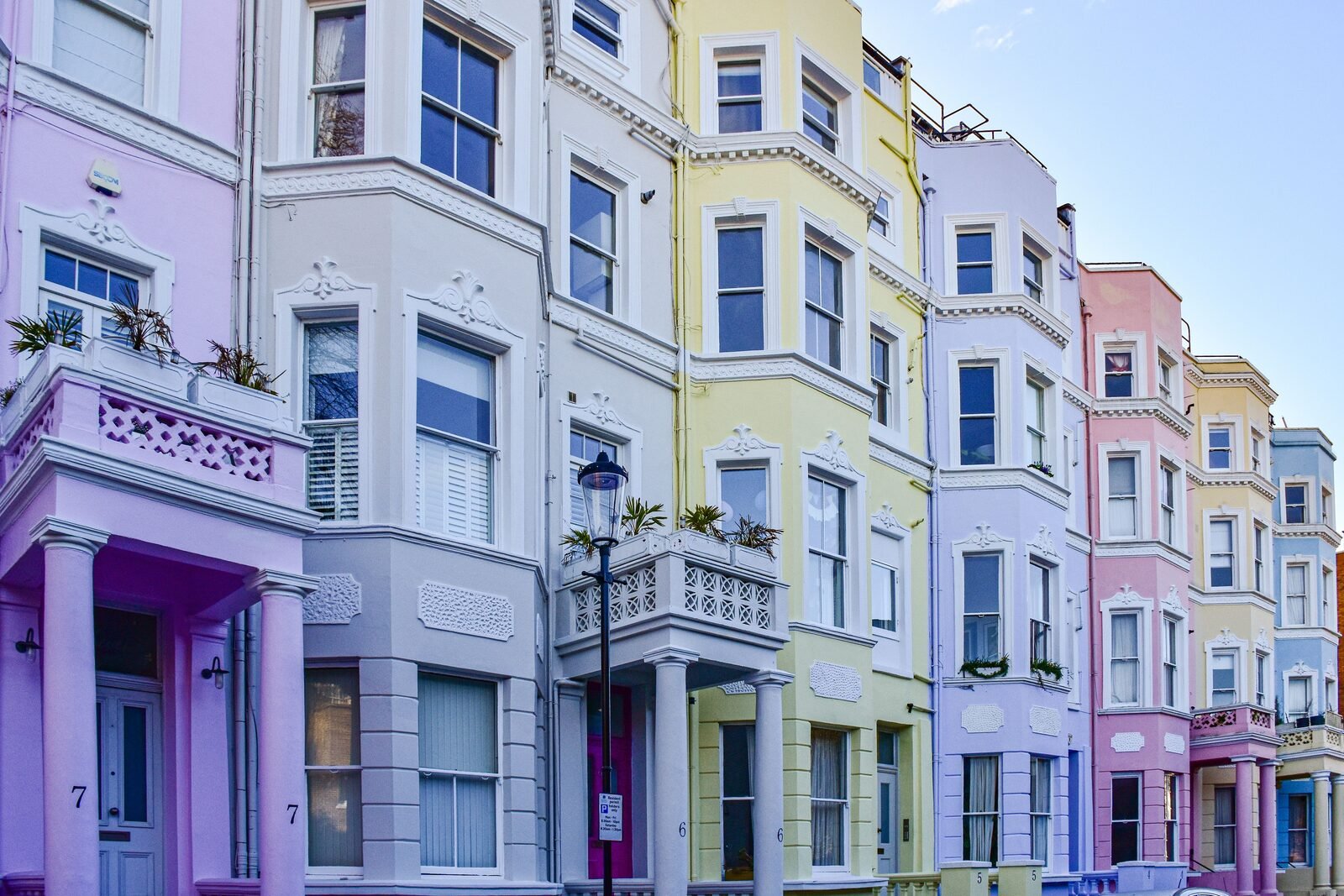 Illustrative Notting Hill townhouses, not Florence Pugh's actual residence
